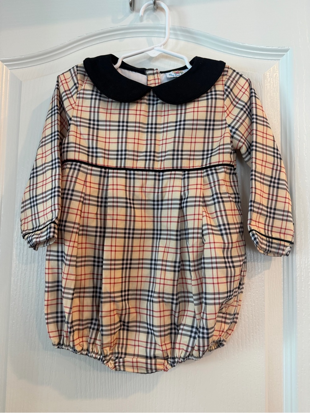 Busy Bee Smocks Tan Tartan Plaid Style Bubble Romper